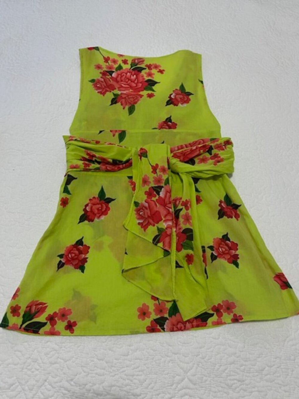 Free People Bright Green & Pink Floral Y2K Boho Sleeveless Top Size 6 - Picture 4 of 12